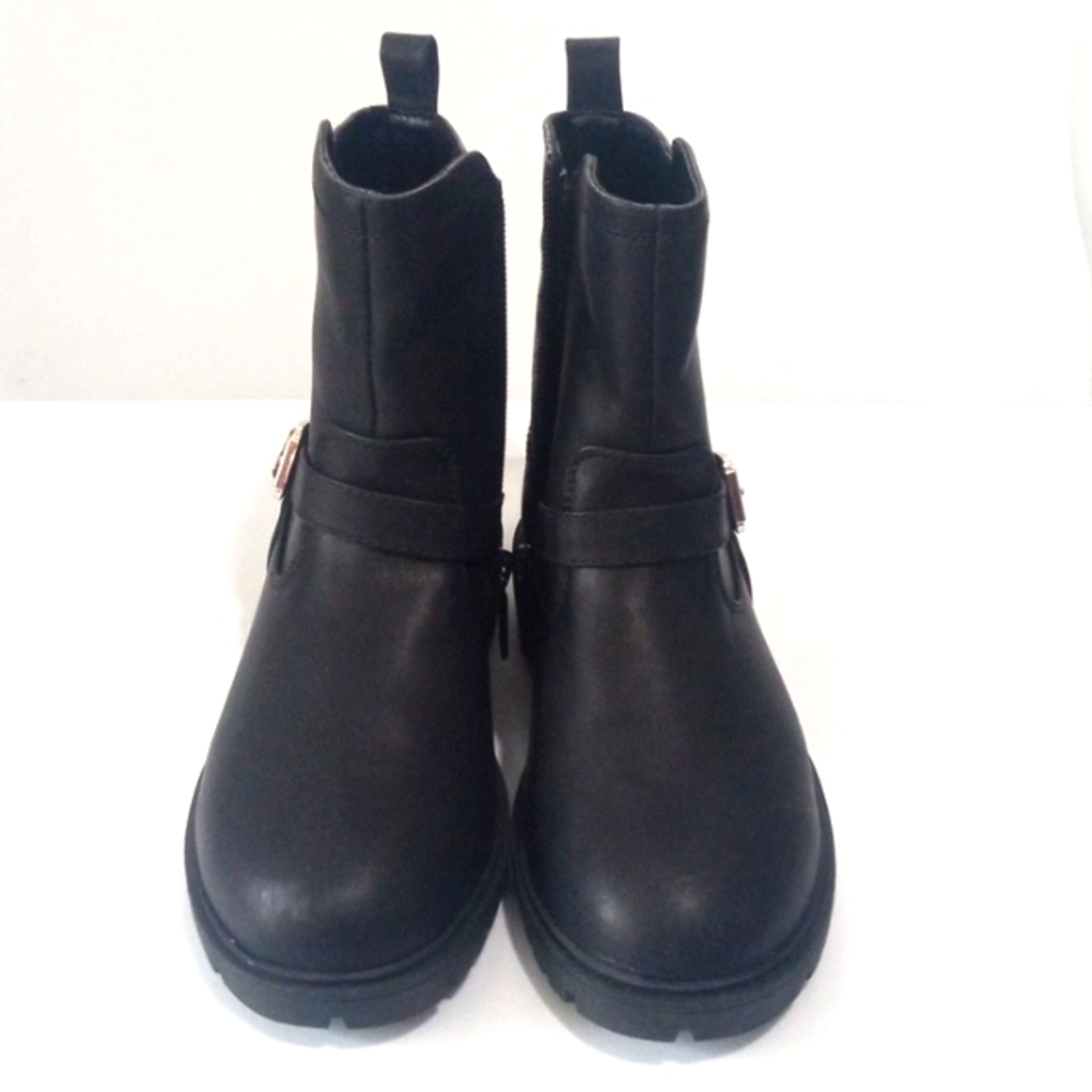 DKNY GIRLS BLACK MOTO ANKLE BOOTS WITH SILVER BUCKLE SIZE 2 NWOT - Picture 8 of 8